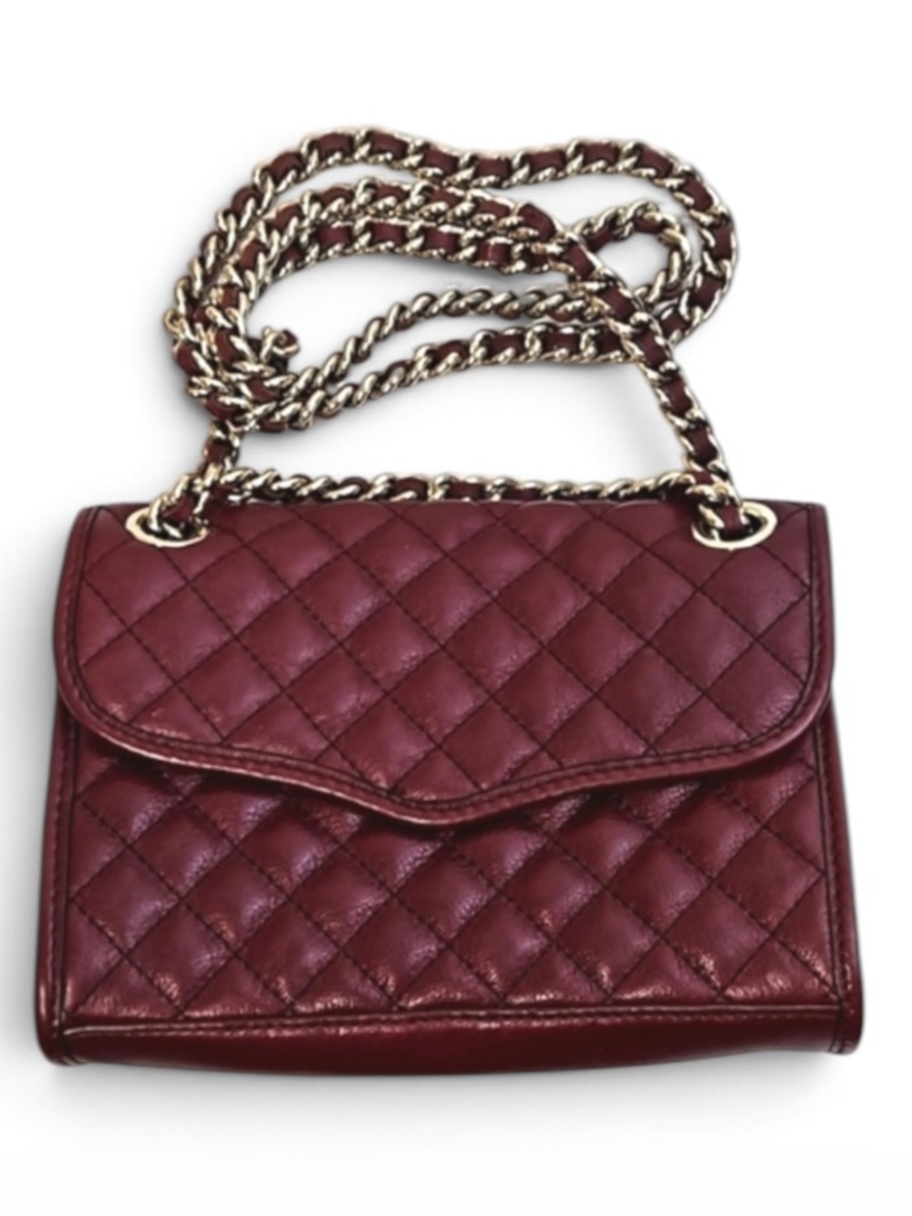 Rebecca Mincoff burgundy leather quilted Affair crossbody bag NEW